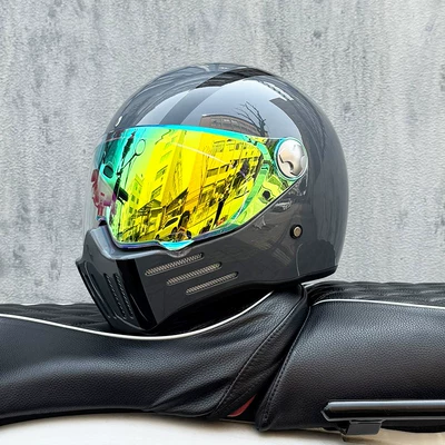 Motosiklet kaskı (dəbilqə), National Standard 3C Certified Retro Motorcycle - cement-gray-avenue-with-colorful-gold-and-purple-night-vision-available-transparent-mirror-included-m