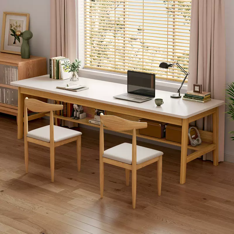 长条书桌子实木腿长方形办公桌双人学生学习写字电脑桌家用工作台