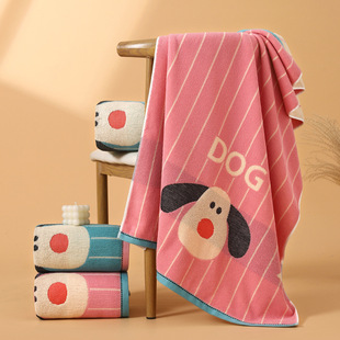 Class a Pure Cotton Bath Towel Cartoon Let Dog Absorbent Large Yarn-Dyed Stripesd Thickeneded Kidsren's Large Towel Pure Cotton Antibacterial