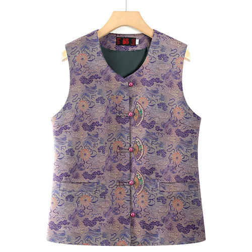 Middle-aged and elderly women's Tang suit waistcoat, grandma's spring/autumn vest, outerwear mom's new style vest, old lady's sleeveless jacket