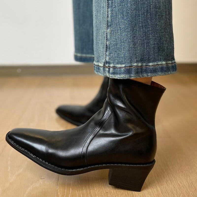 Washed Cowhide ~ Super Comfortable ~ New Autumn and Winter Genuine Leather Short Boots for Women, Thick Heel Slim Boots, Small Square Toe High Heel Boots for Women