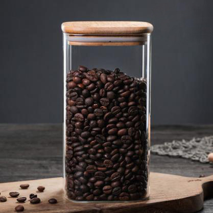 Tarro de té de vidrio cuadrado cubierta de bambú hogar granos de vidrio jarra de almacenamiento múltiples especificaciones bocadillo sellado jarra de almacenamiento