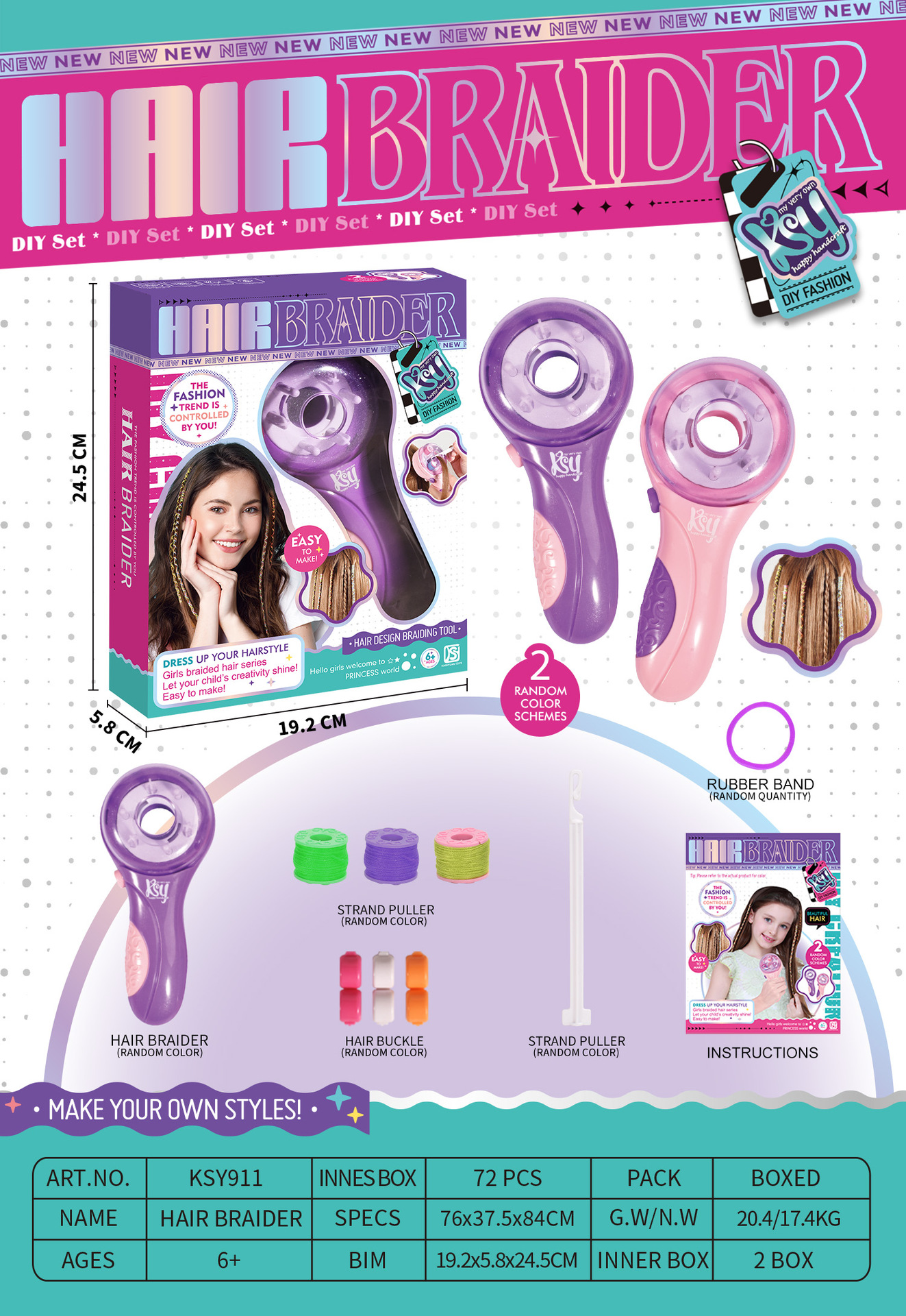 Dispositivo de trenzado de cabello mágico eléctrico transfronterizo Dispositivo de trenzado de cabello trenzado de tres hilos Dispositivo de trenzado de cabello trenzas atan trenzas sucias juguetes para niños