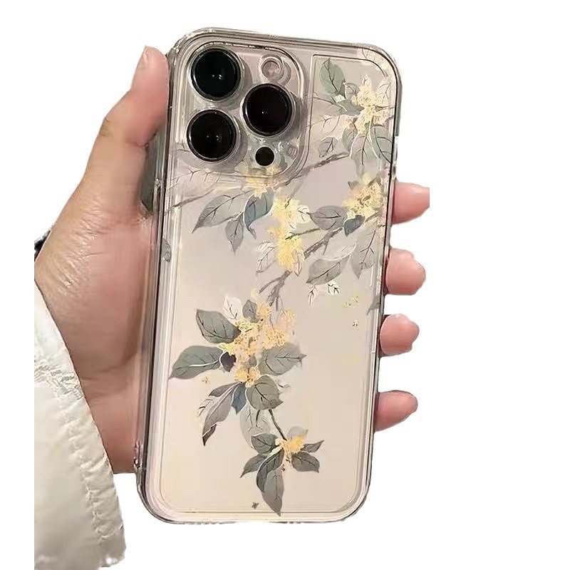 Estilo japonés y coreano para iphone16promax funda para teléfono móvil transparente Apple 15 anti-caída 14pro transparente 13/12 flor