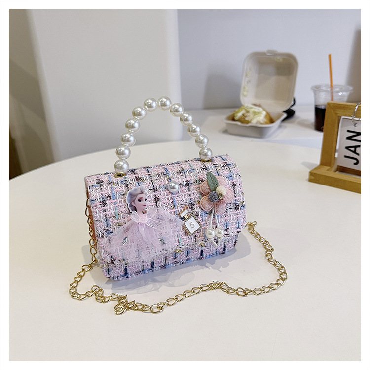 2025 nuevos niños de dibujos animados portátiles inclinados para proteger pequeños vientos de princesa de dibujos animados inclinados bolsos de perlas