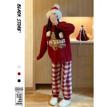 半边绒睡衣女秋冬季卡通可爱加厚保暖法兰绒加大码女士家居服套装