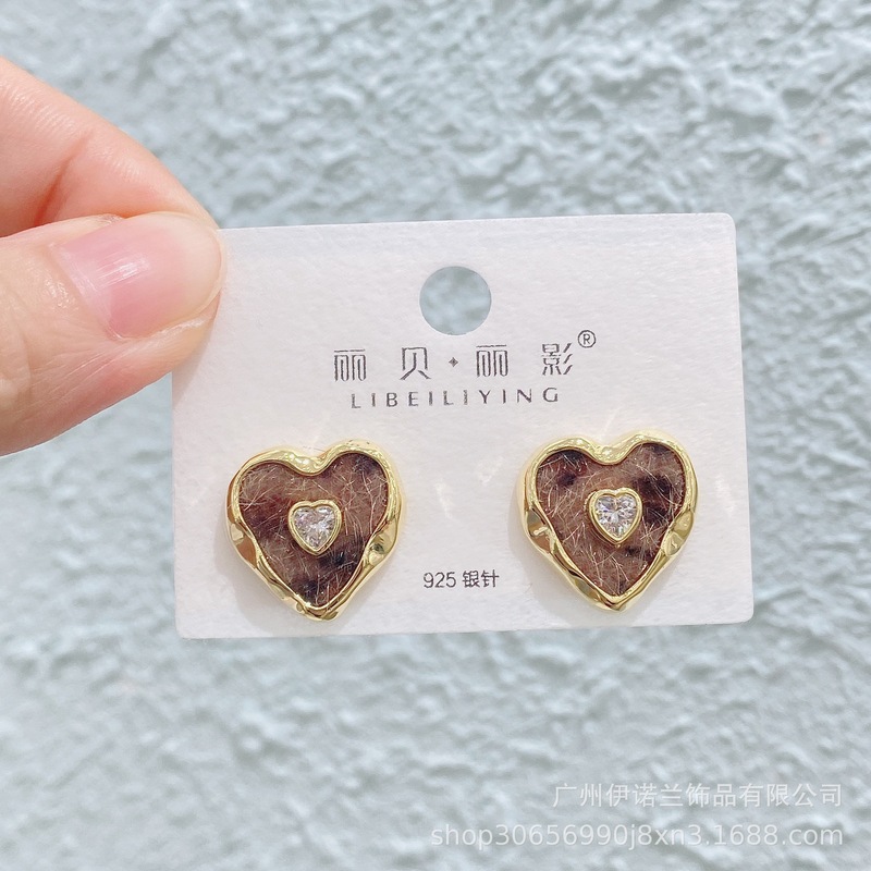 丽银/丽贝丽影早秋新款豹纹马毛系列棕色耳环几何造型925银针耳饰|undefined