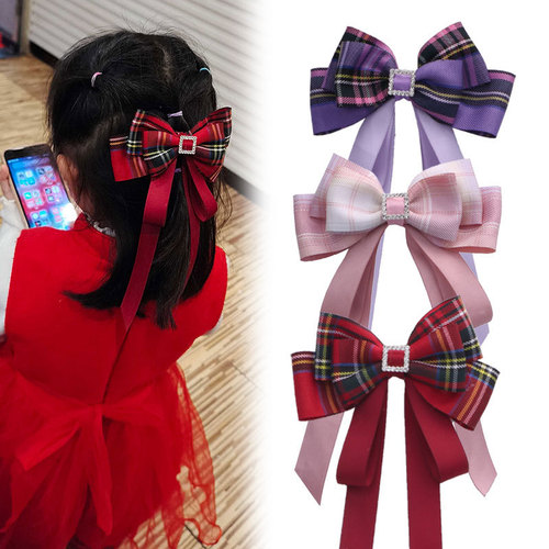 2pcs Children's girls british school style school uniforms plaid bowknot headdress for kids stage choir horsetail hairpin hair ribbon gogo dancers photos hair clip