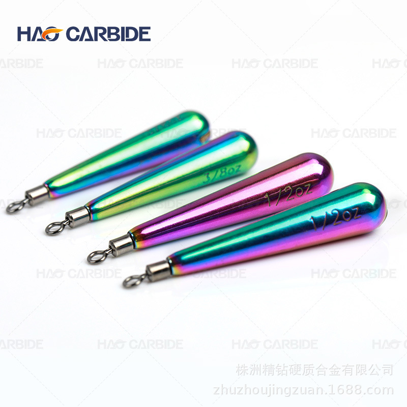 新款长水滴自由长条 彩虹色路亚钨钢高比重吊坠 长圆柱配重防挂底