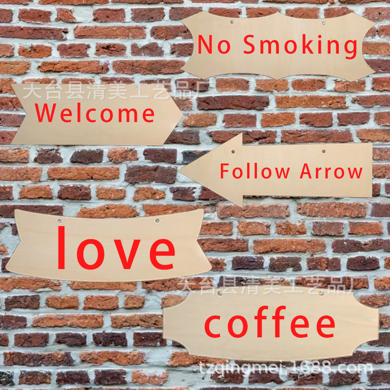 5 modelos inacabados colgando letrero de madera colgante en blanco placa decorativa caffee Flecha apuntando tarjeta con cordón