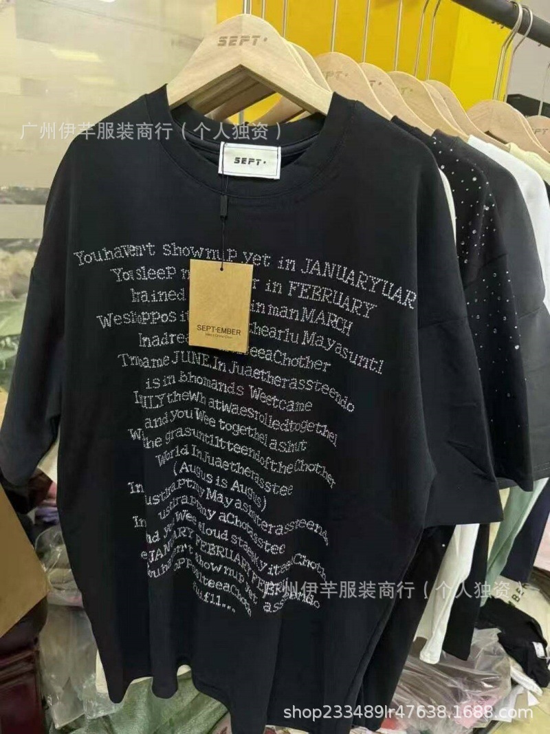 여성용 티셔츠 하이 버전 여성용 루즈 핫 스탬핑 반팔 티셔츠 핫 스탬핑 티셔츠
