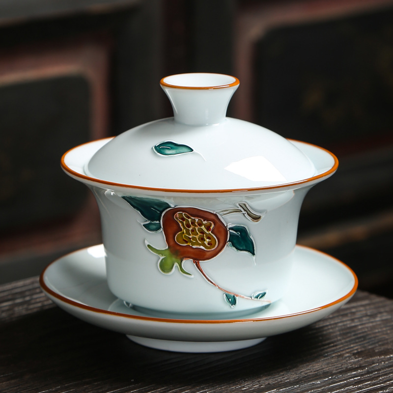 Pintado a mano en relieve Granada cubierta Bowl 150ml