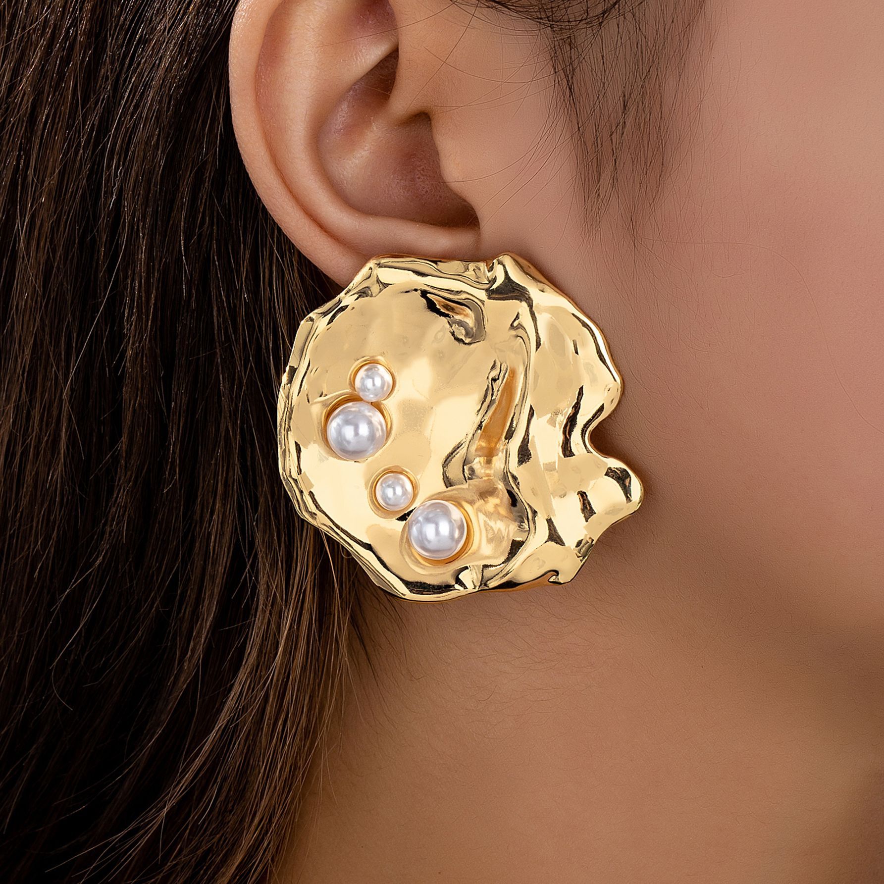 20g Weight 304 Stainless Steel Ear Needle Material 1 Pair Classic Style Irregular Plating Alloy Imitation Pearl Ear Studs