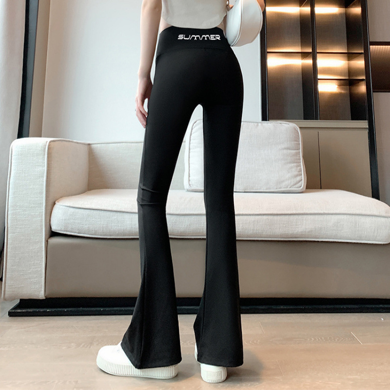 Pantalones de gran tamaño para mujeres primavera y verano de cintura alta pantalones casuales elásticos negros delgados pantalones largos de moda comercio exterior al por mayor