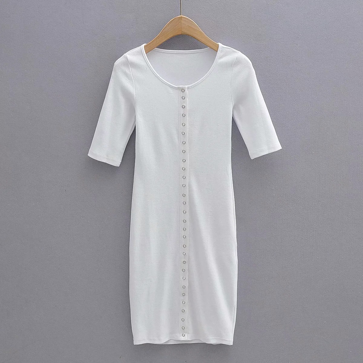 button placket short sleeve elastic dress NSHS23486