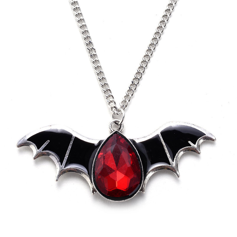 Alloy Material Halloween Festival Bat Pattern Gothic Bat Alloy Inlay Rhinestones Halloween Men'S Pendant Necklace