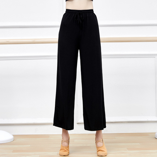 Black modern ballet Latin dance pants for women adult contemporary national square Sir Uniforms straight long trousers 