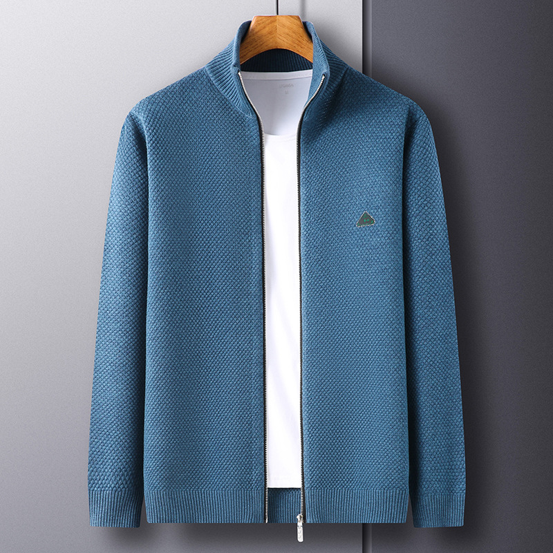 休閑開衫針織衫男款2022秋冬新款簡約拉鏈立領毛衣開衫外套中年男