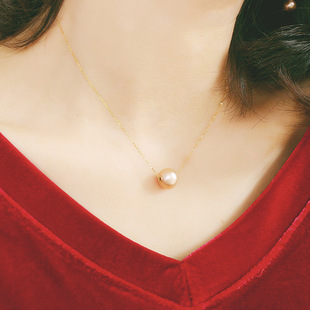 New Baroque Round Pearl 18K Gold Strong Light Slightly Flawed Women's Pendant Short Clavicle Chain Manufacturer's Approval