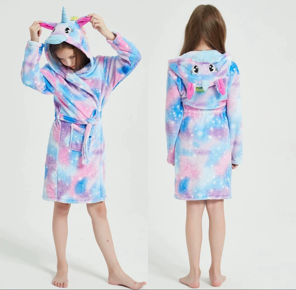 Rainbow children's flannel bathrobe, cartoon pijama