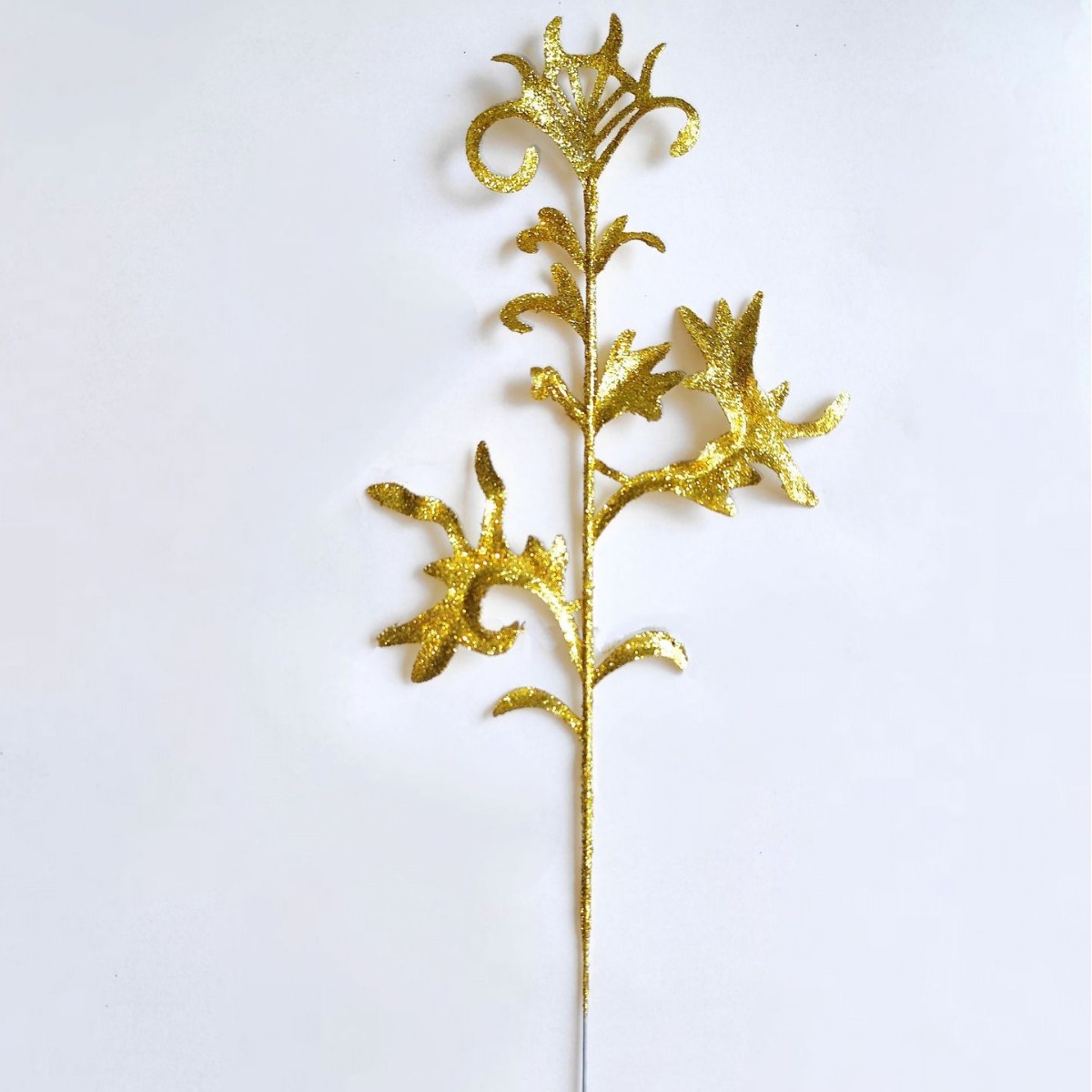 Nueva imitación de hojas de Navidad 32cm de polvo de oro de corno de ciervo decoración de plástico árbol de Navidad hojas de polvo de oro