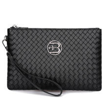 跨境2025新款软皮手包软面压花编织男士手拿包时尚潮流PU手抓包