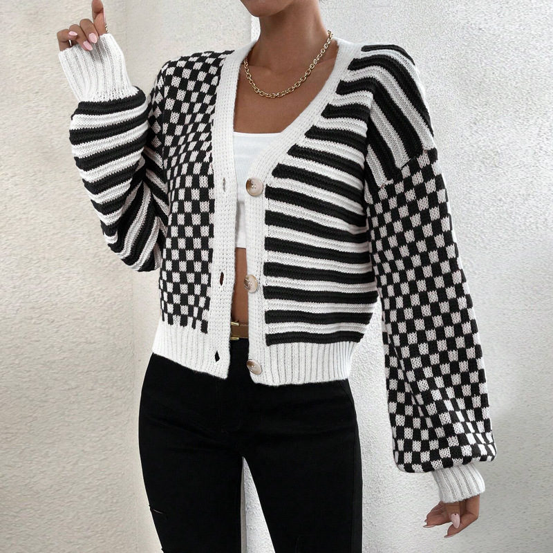 Women's Clothing Women's Knitted Cardigan Autumn/Winter Style Plaid Striped Top Sweater Style For Formal & Casual For Women_ecoleips.com