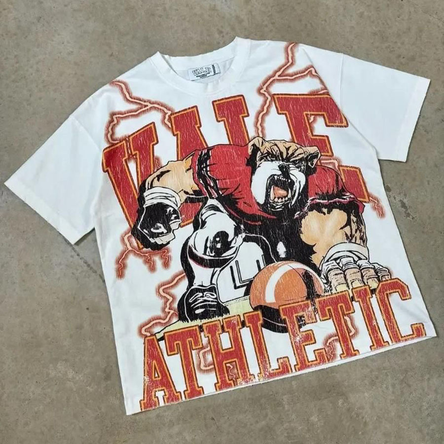 Verano estilo americano retro impresión oscura lavado con agua hace viejos bloques sueltos oversize hip hop skate camiseta de manga corta