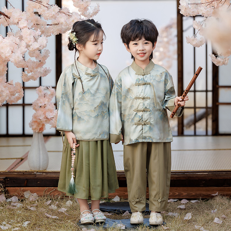 漢服男童中式唐裝兒童國風古裝女童中國風春秋款寶寶民族風表演服