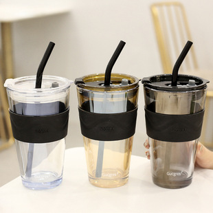 Northern Lights Straw Glass Light Luxury Ins Milk Tea Cup Handy Gift Breakfast Coffee Cup Opening Gift Cup Wholesale