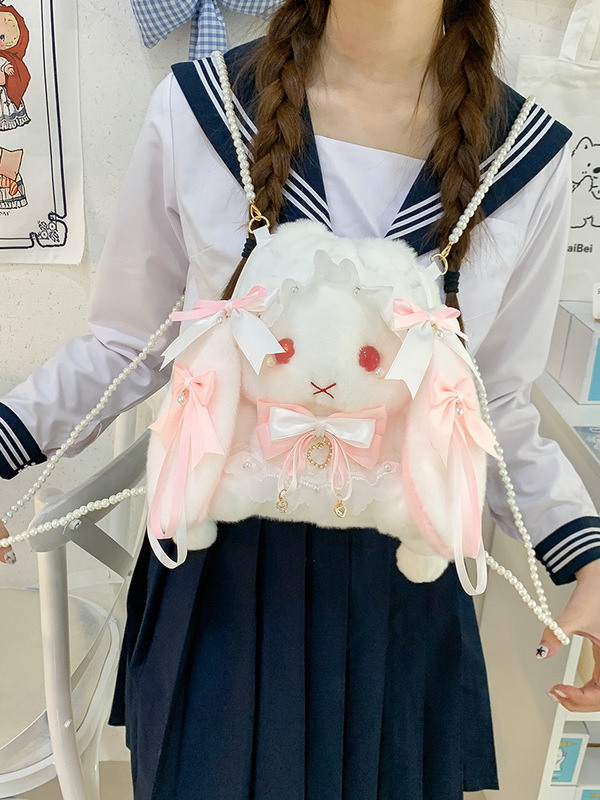 日系洛丽塔蝴蝶结兔子包包珍珠手提收纳包少女风甜美系列双肩背包|undefined