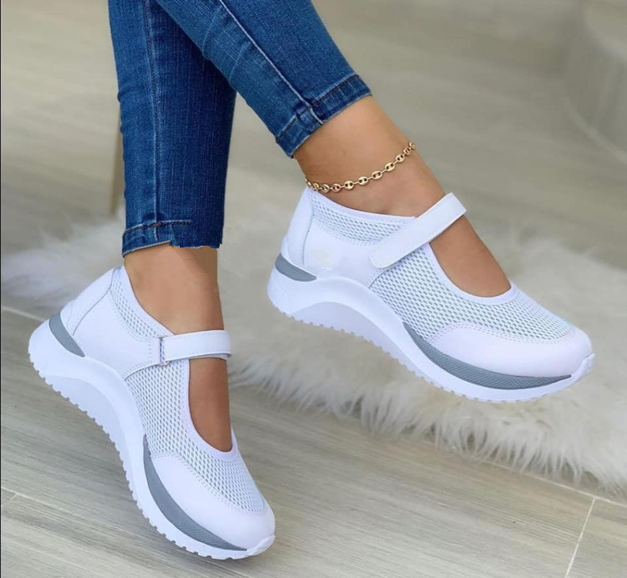 2023 European and American Summer Round Head Knitted Velcro Platform Sandals Women's Foreign Trade Large Size Independent Station Mesh Roman Sandals
