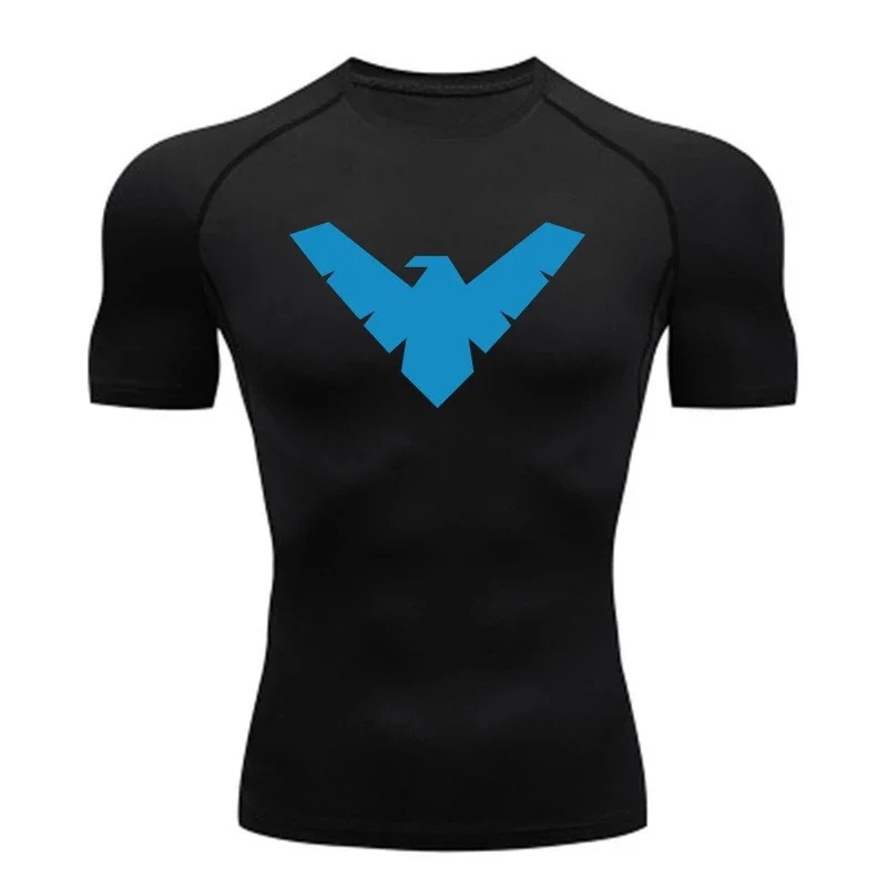 Summer 2D Printed Short-Sleeved Compression Shirt Men's Sports Top Running T-Shirt Quick-Drying Gym Fitness Clothing