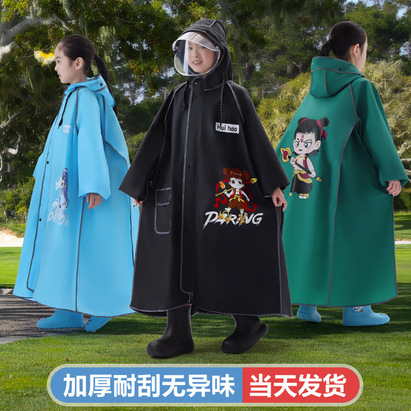 Nezha Raincoat for Kidsren, Primary School Boys and Girls, Long Full-Body Rainproof Poncho for Older Kidsren's Bicycles to School in the Rain