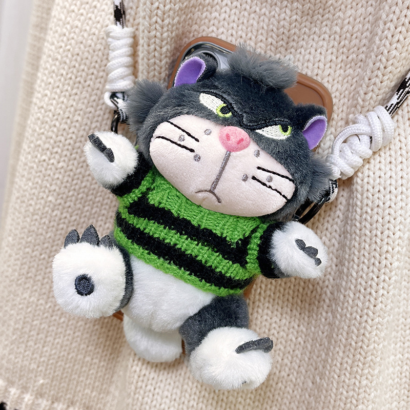 Teléfono móvil correa de cuerda ajustable desmontable encantador dibujos animados súper villanos felinos muñecas de peluche caja de teléfono móvil clip de espalda anti-perdida
