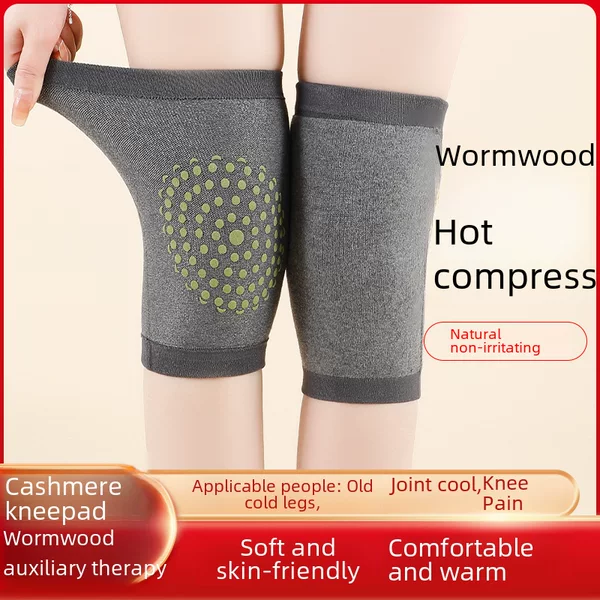 Mugwort Self-Heating Cashmere Knee Pads, Sports Knee Pads, Hot Compress Leg Pads, Skin-Friendly Protective Gear for Men and Women, Warm Knee Pads for Air-Conditioned Rooms
