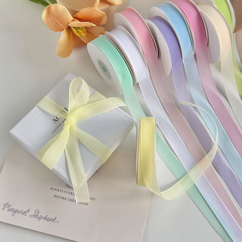 1.5cm Matte Milk Silk Ribbon Transparent Organza Ribbon Gift Box Packaging Flower Tying Ribbon Bow Accessory