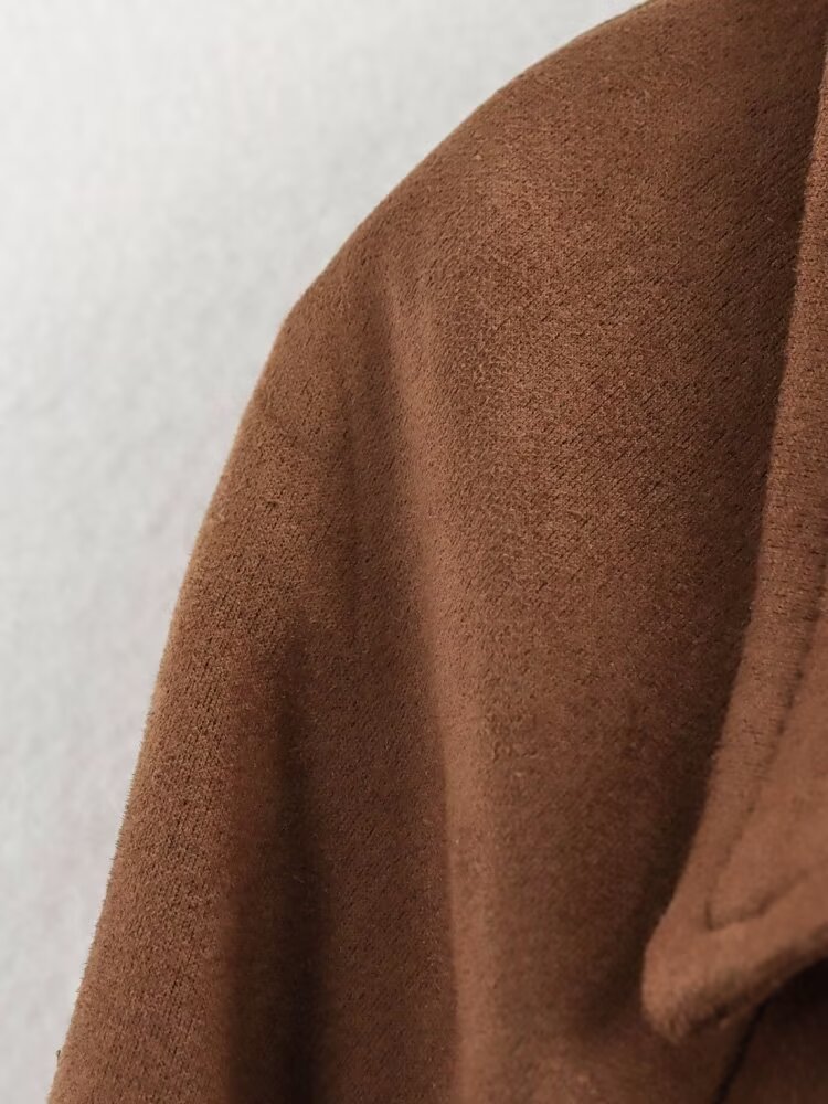Long Top Length Women's Casual Vintage Style Solid Color Belt Double Breasted Coat