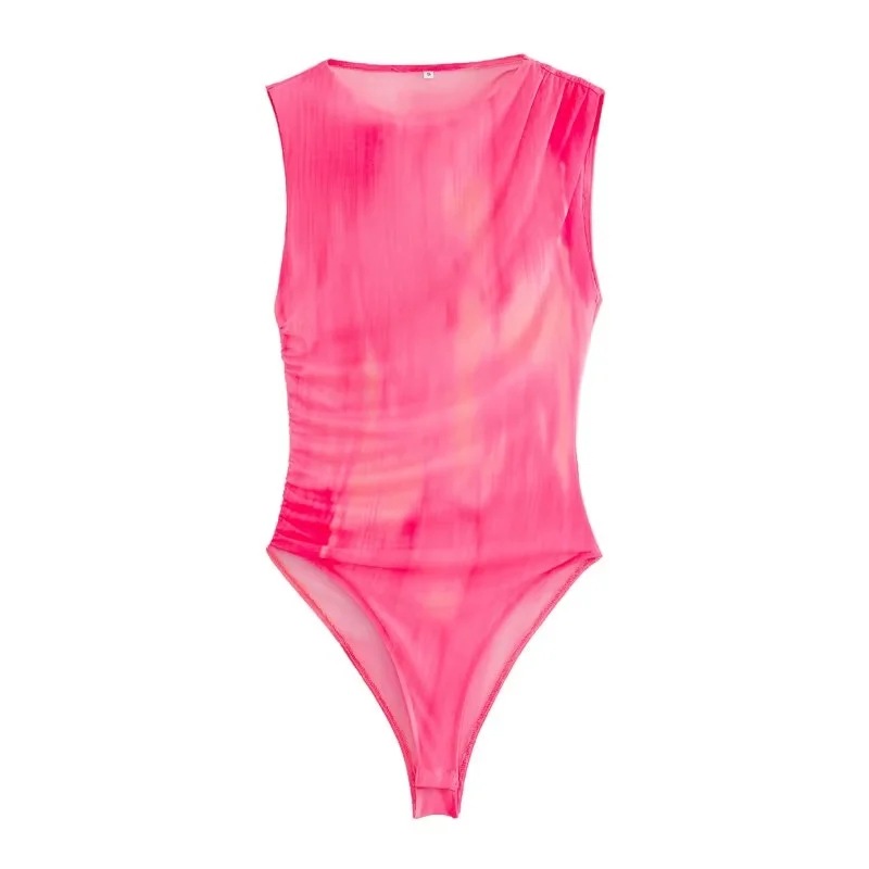 AliExpress comercio exterior 2024 primavera y verano nueva ropa de mujer estilo europeo y americano plisado decoración slim-fit sexy mono de red de seda