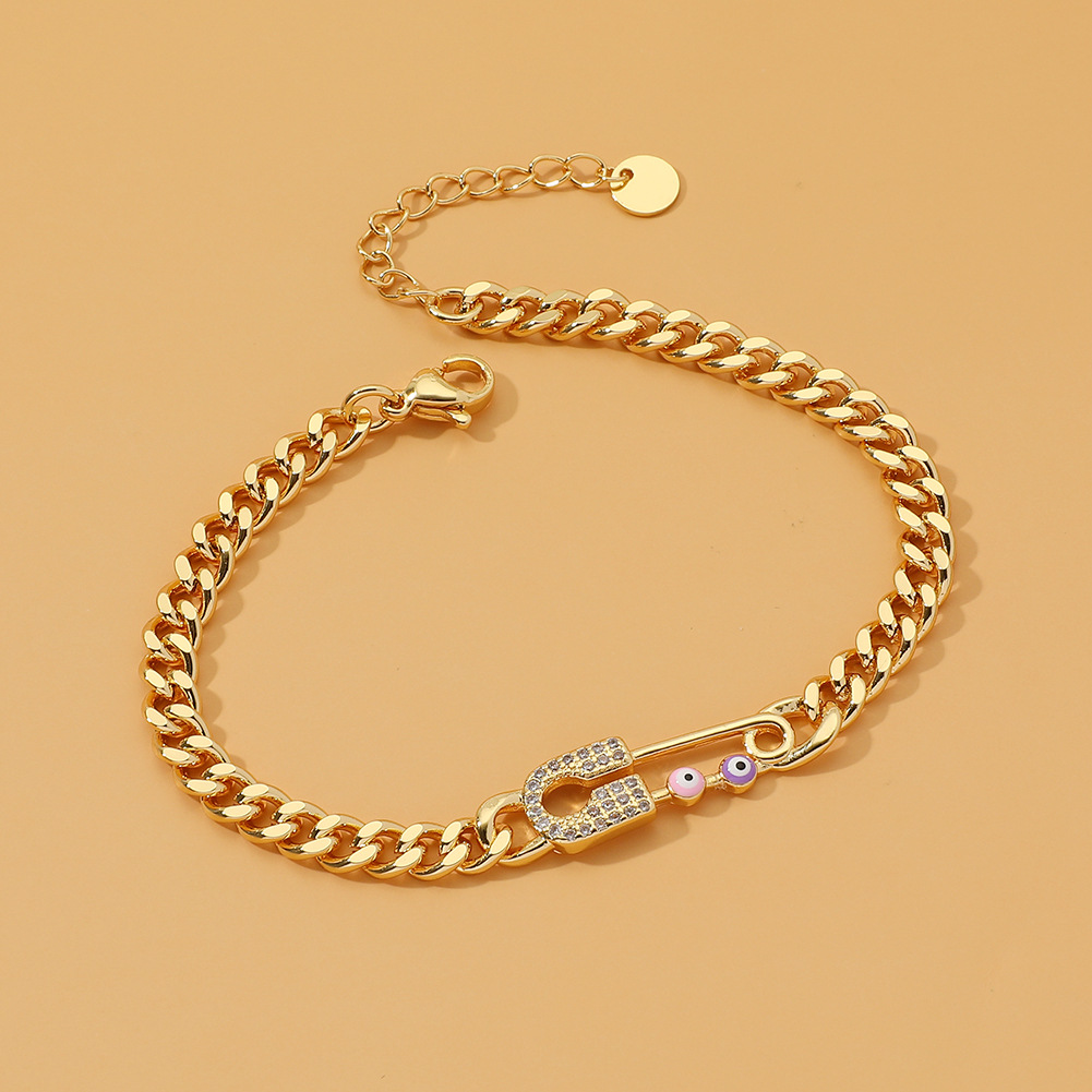 Fashion Paper Clip Copper Gold Plated Zircon Bracelets