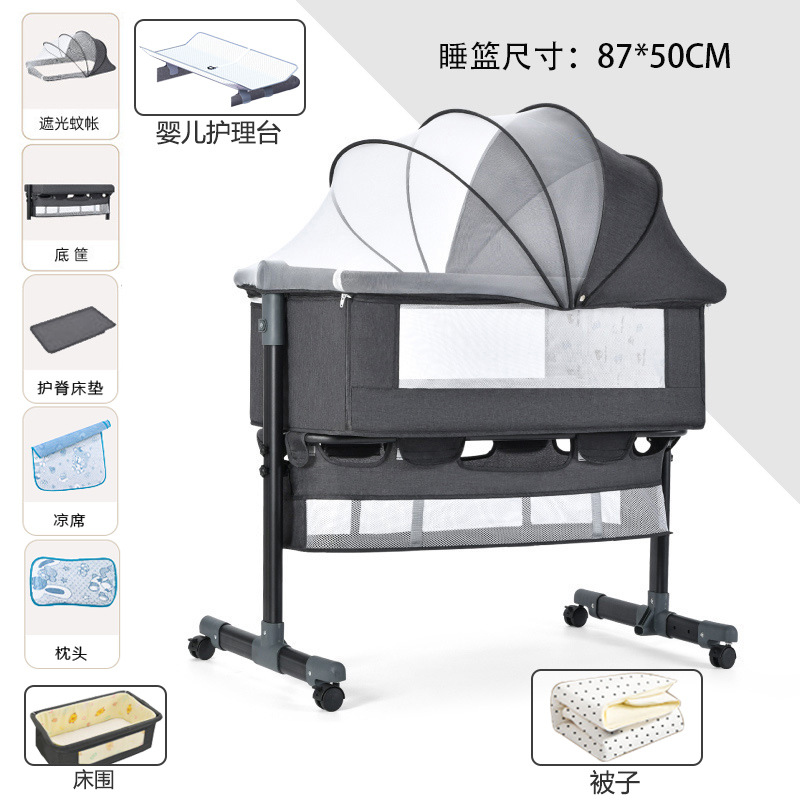 Cama cuna multifuncional para recién nacidos, extraíble con cama plegable, cama para juegos para bebés, mesa de pañales con rodillo