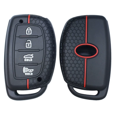 Suitable for old Hyundai Kia smart three and four key honeycomb design silicone car key cover factory in stock (Static Rod/Key Bag) - four-button-black-red-line