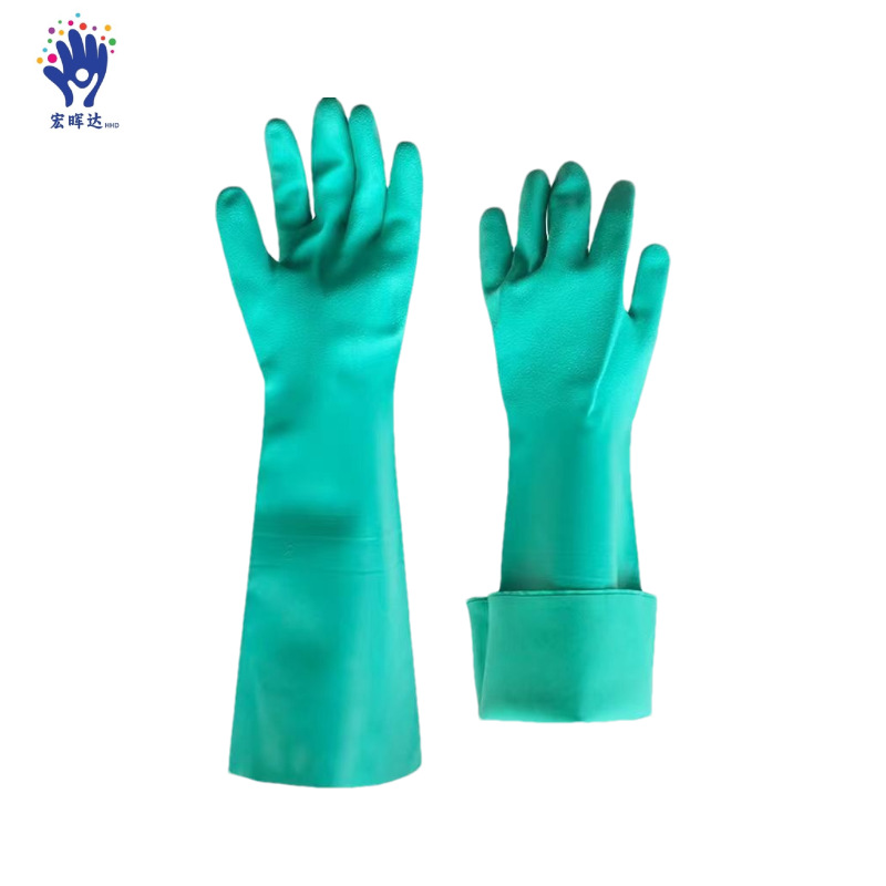 45cm绿色丁腈防护工业橡胶手套 耐油防化耐酸碱劳保防护手套