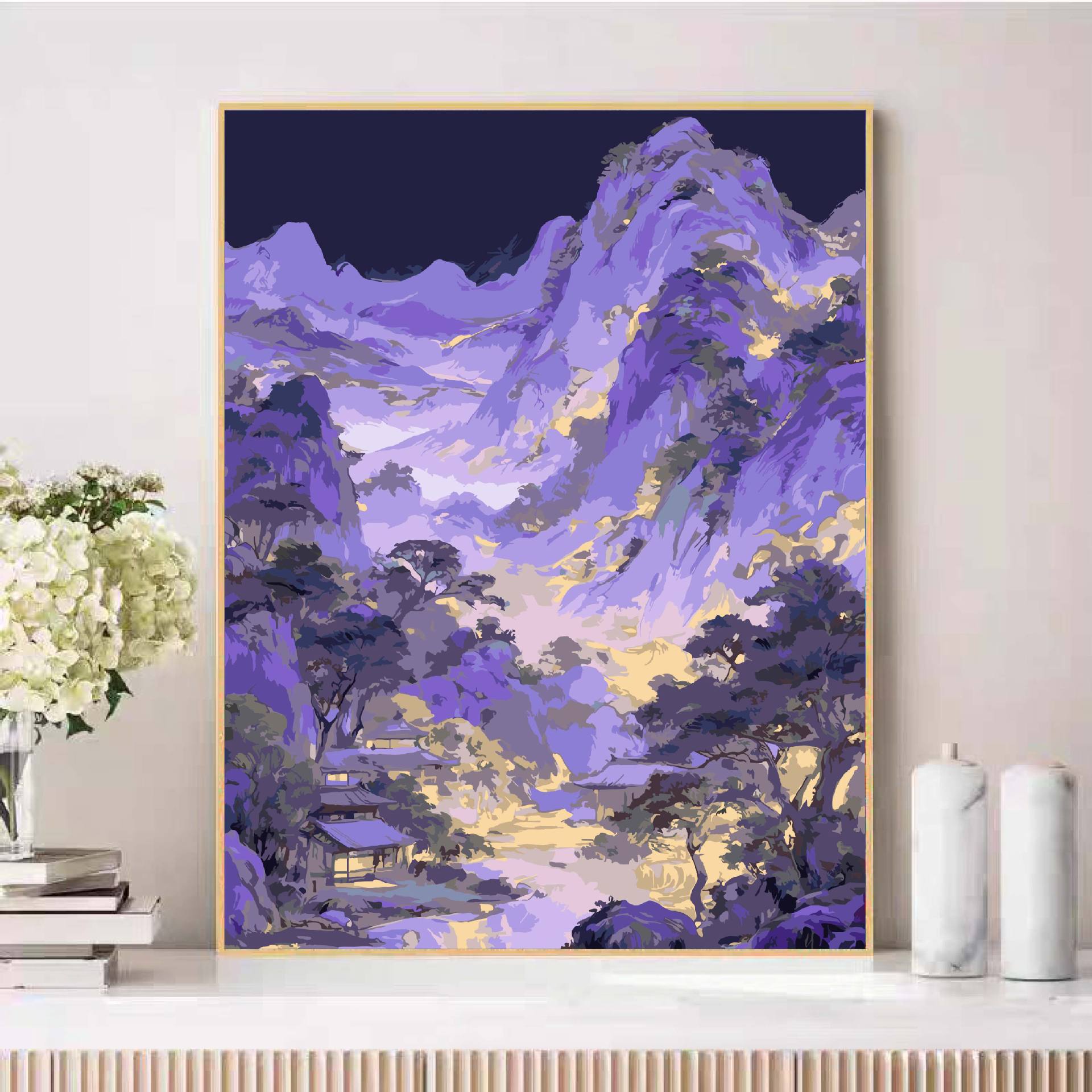 Nuevo mil millas de paisajes de montañas antiguos paisajes de curación de pintura al óleo digital hecha a mano DIY relleno de aceite de acrílico pintado