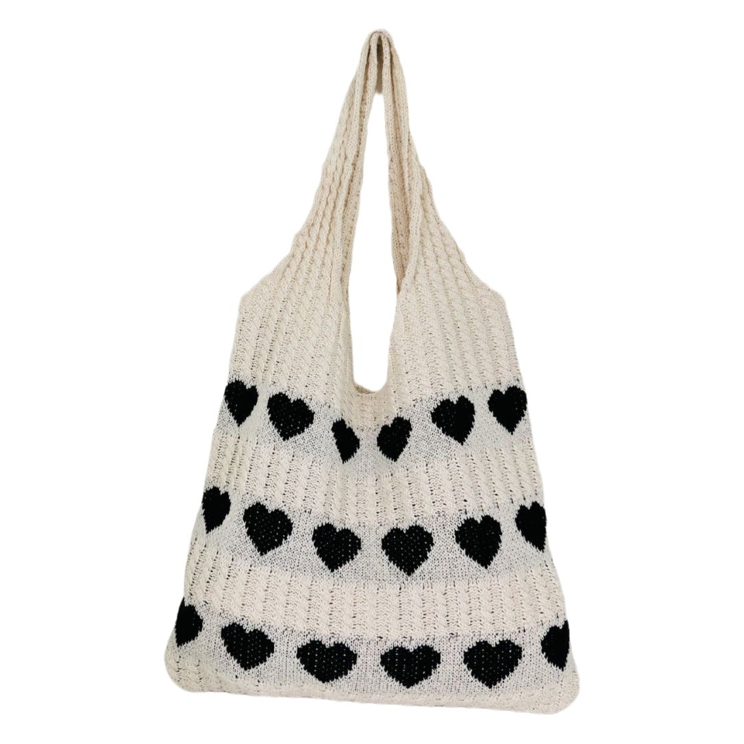 2023ins hecho punto amor bolso de mano transfronterizo fresco simple moda tejida bolso de hombro de estilo occidental personalizado