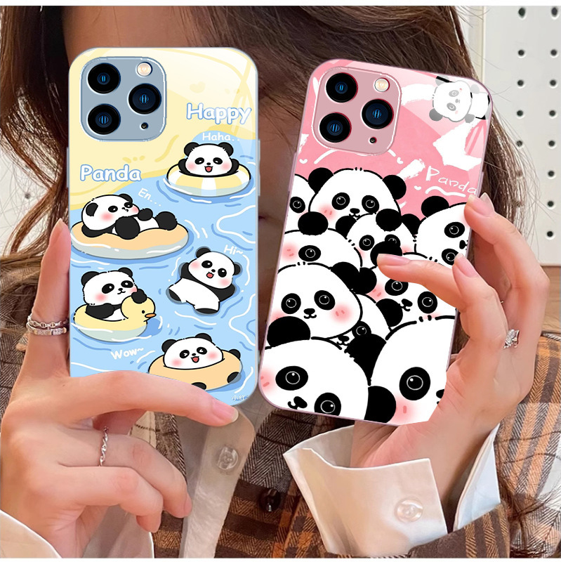 Applicable to Apple 11/12/13 Cute Panda ProMax Liquid Glass Shell PLUS Fun National Treasure Peripheral Mini
