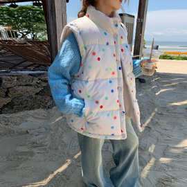 美式秋冬波点双面穿羊羔毛外套女2025冬季新款学院风加厚棉马甲