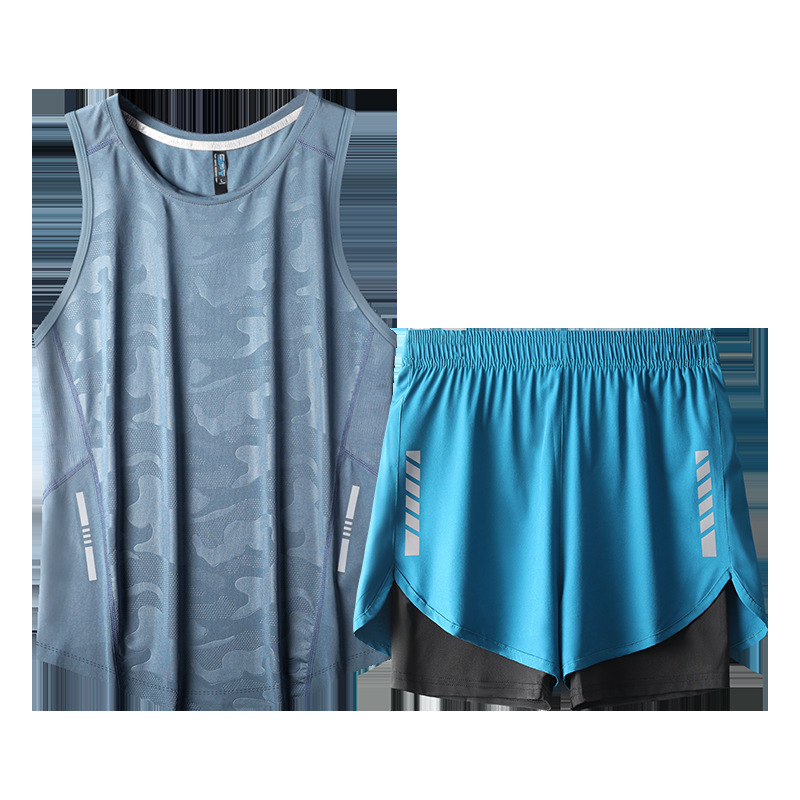 Ropa de fitness para hombres maratón atletismo chaleco deportivo running set entrenamiento de verano hielo equipo de secado rápido