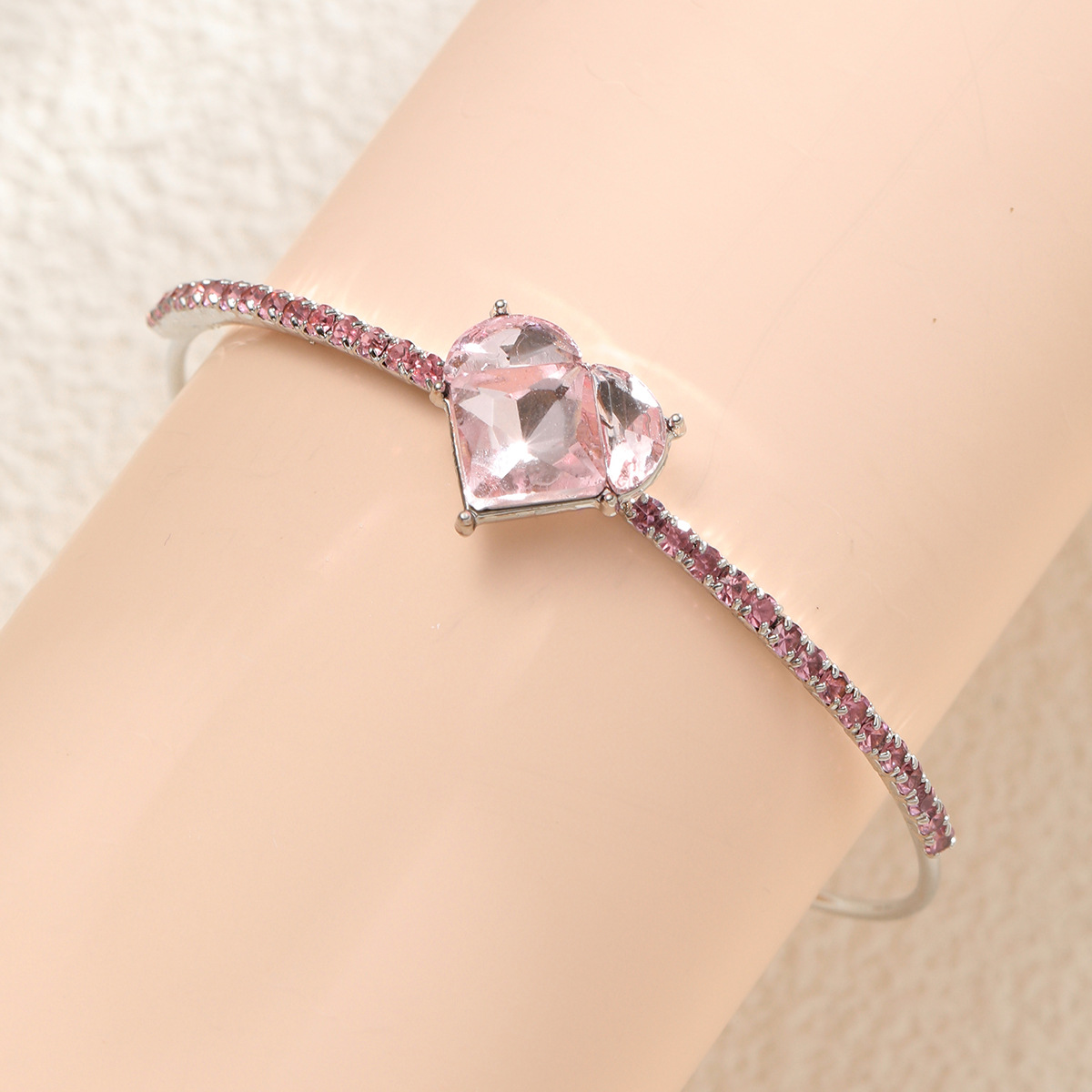 Pink Diamond Heart Zircon Bracelet Simple Design Jewellery_voghion.com
