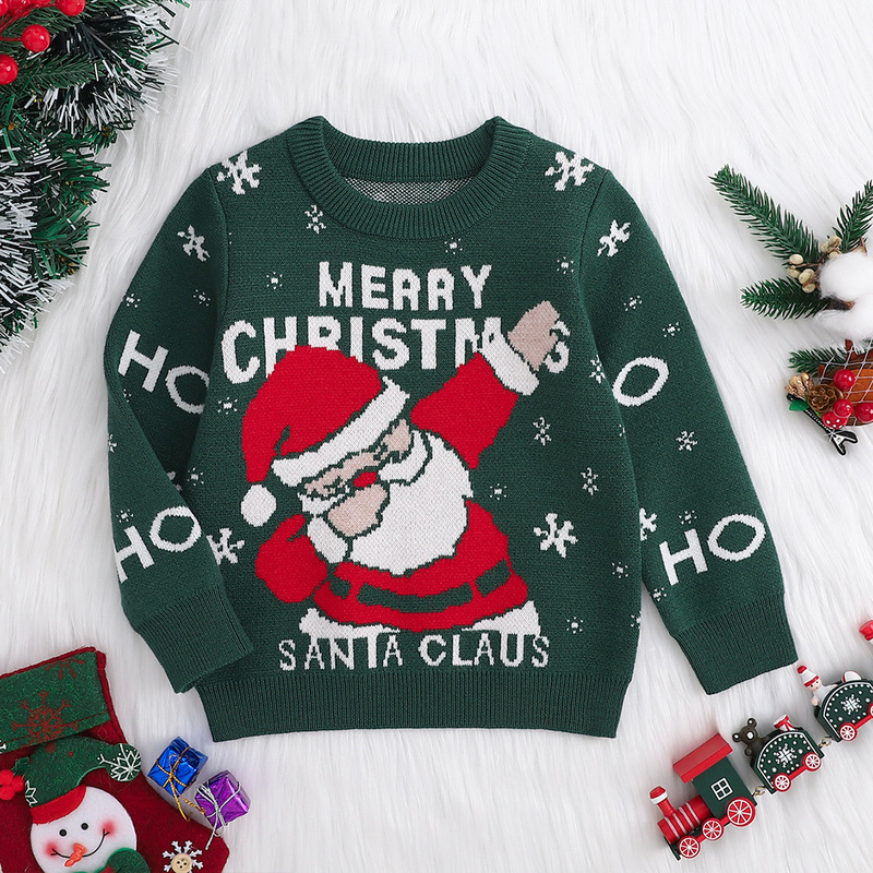子供用クリスマスラウンドネックニットセーター、サンタクロース、春、秋、冬のクリスマススタイルの子供服に適しています。|undefined